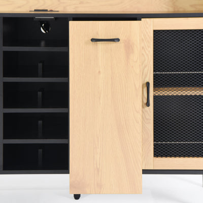 59 "H buffet side cabinet with storage door and power outlet, coffee bar cabinet with wine rack, black and natural colors - Korvel