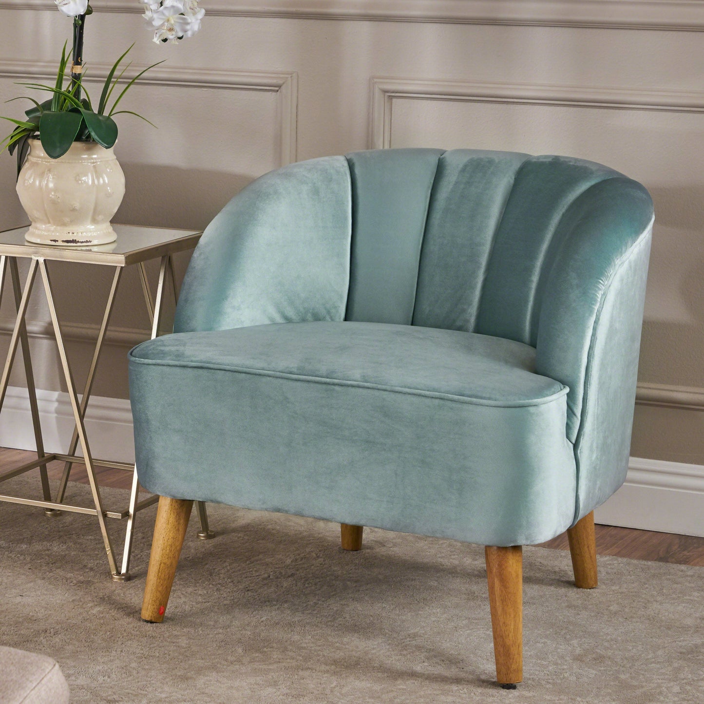 Elegant Blue Velvet Armchair