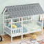 Wood Twin Size House Bed with Roof, Guardrail and Shelves, White - Korvel