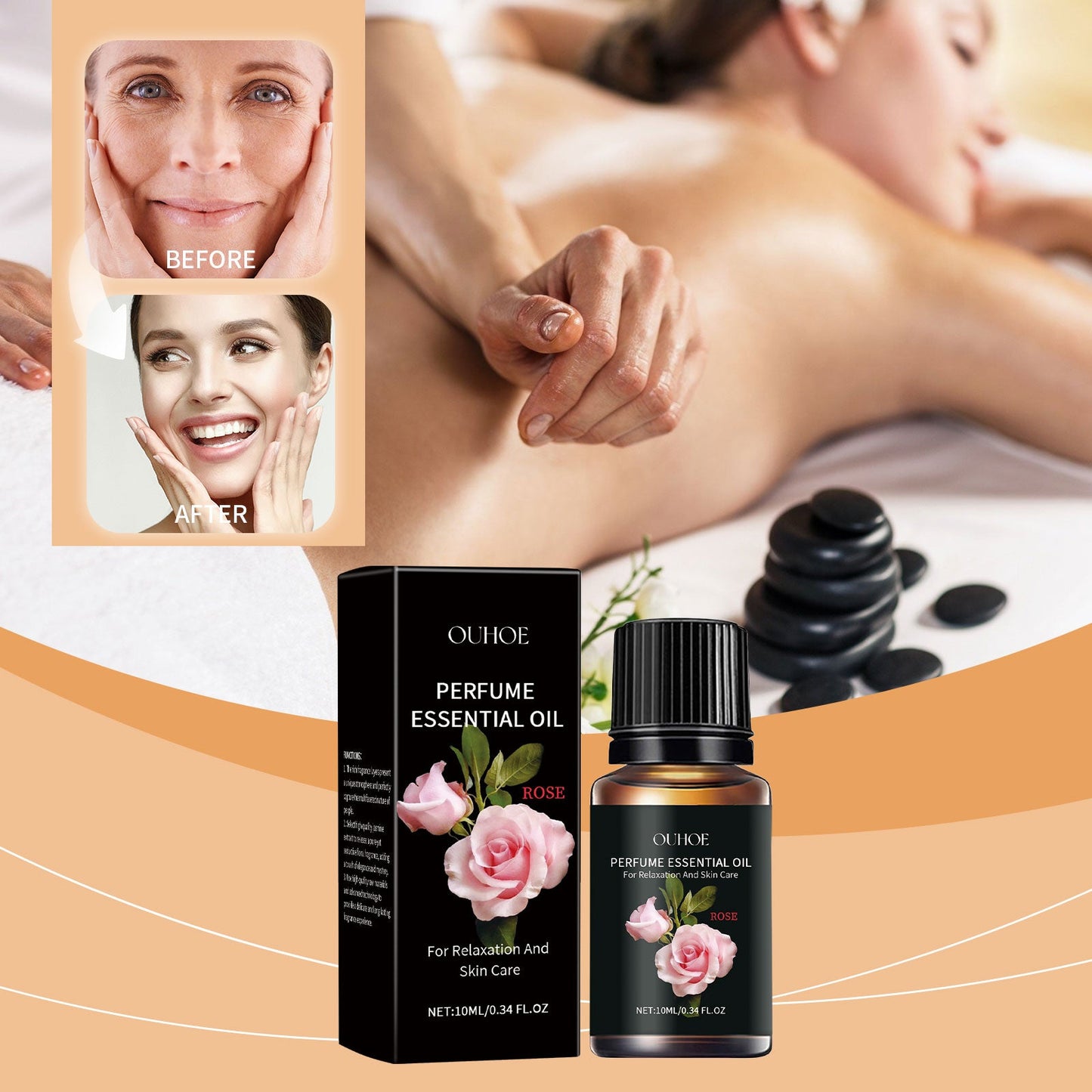 Rose Massage Essential Oil, Shoulder And Neck Comfort Nourishing Moisturizing Body Massage Treatment Rose Essential Oil - Korvel