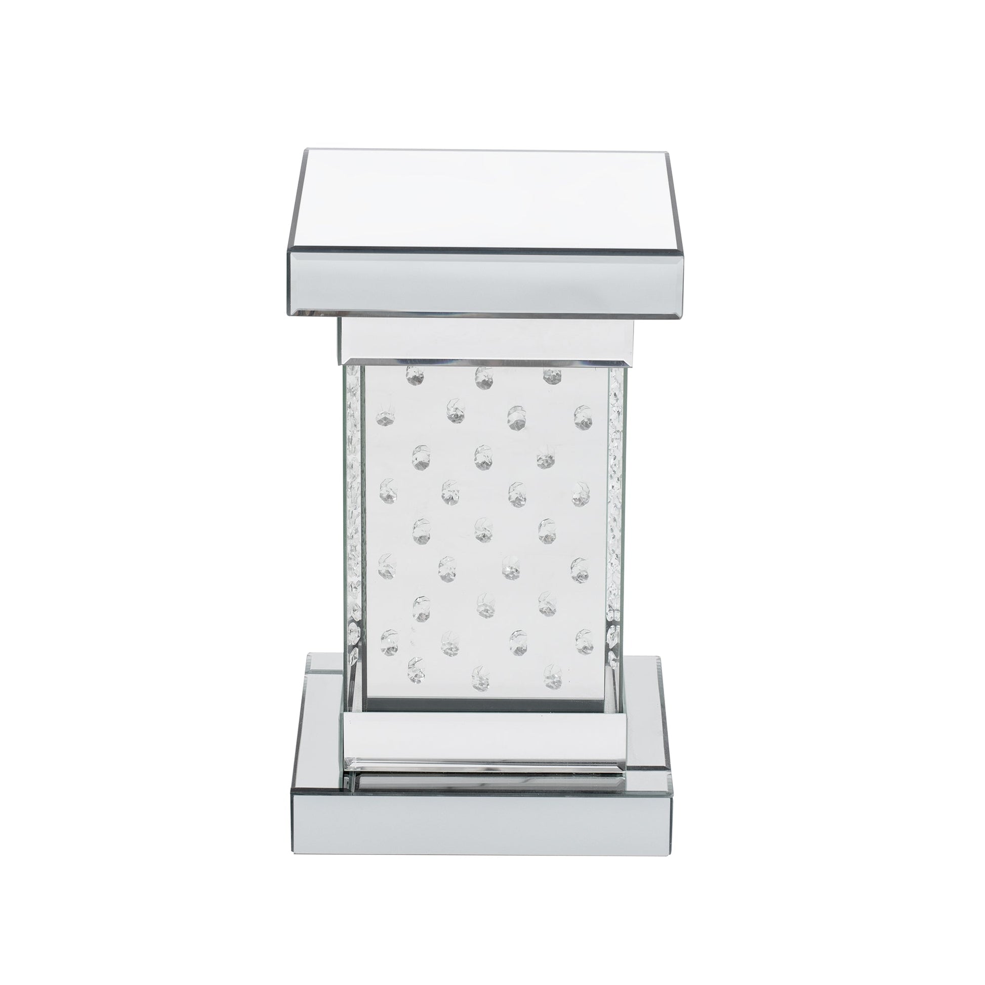 U-Can 11.8-inch silver square mirror coffee table with LED lights, modern crystal inlaid side table, no assembly required - Korvel