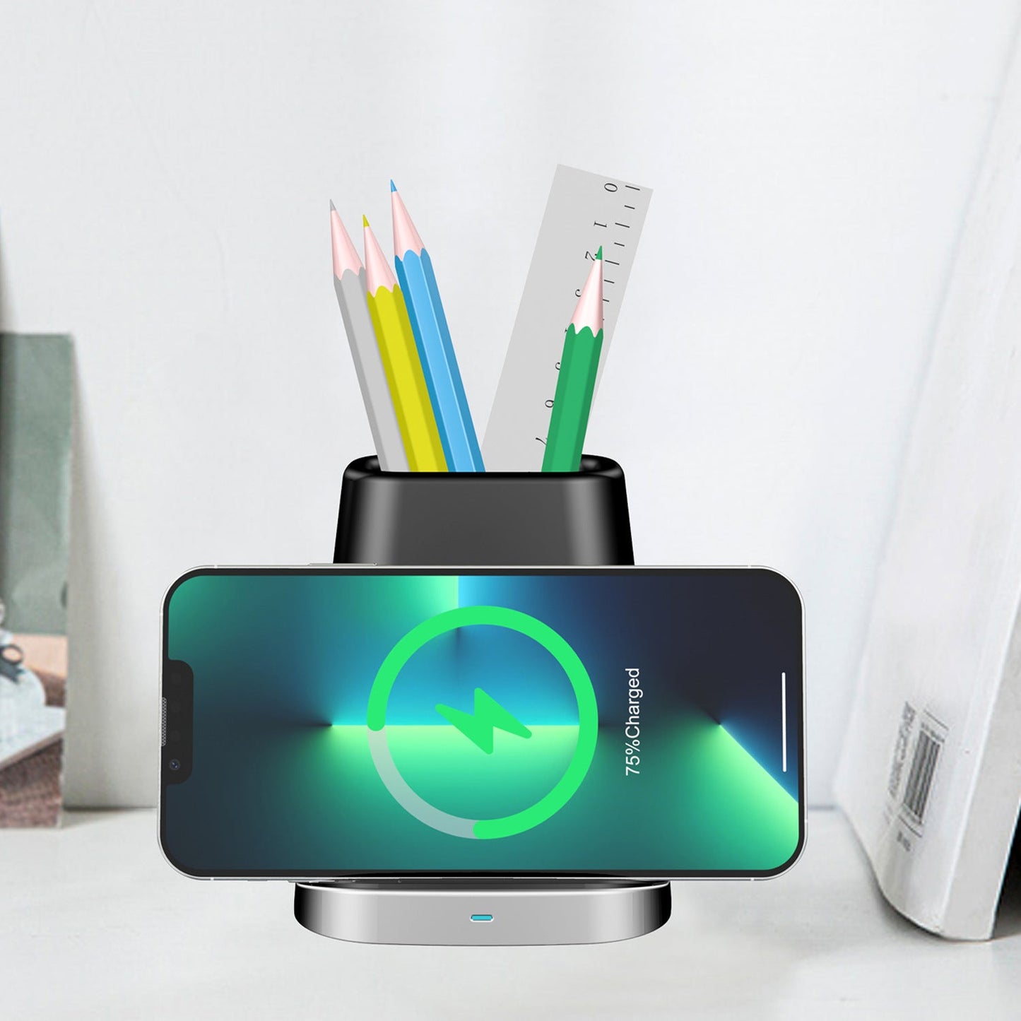 Cargador Inalámbrico Premium con Soporte para Bolígrafo para Smartphones
