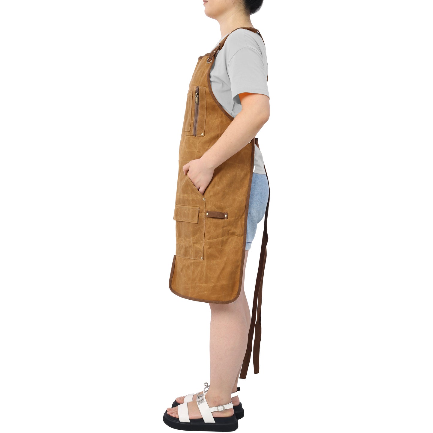 Long heavy-duty waxed canvas tool apron, carpenter apron, carpenter apron, carpenter waterproof 18 ounces - Korvel