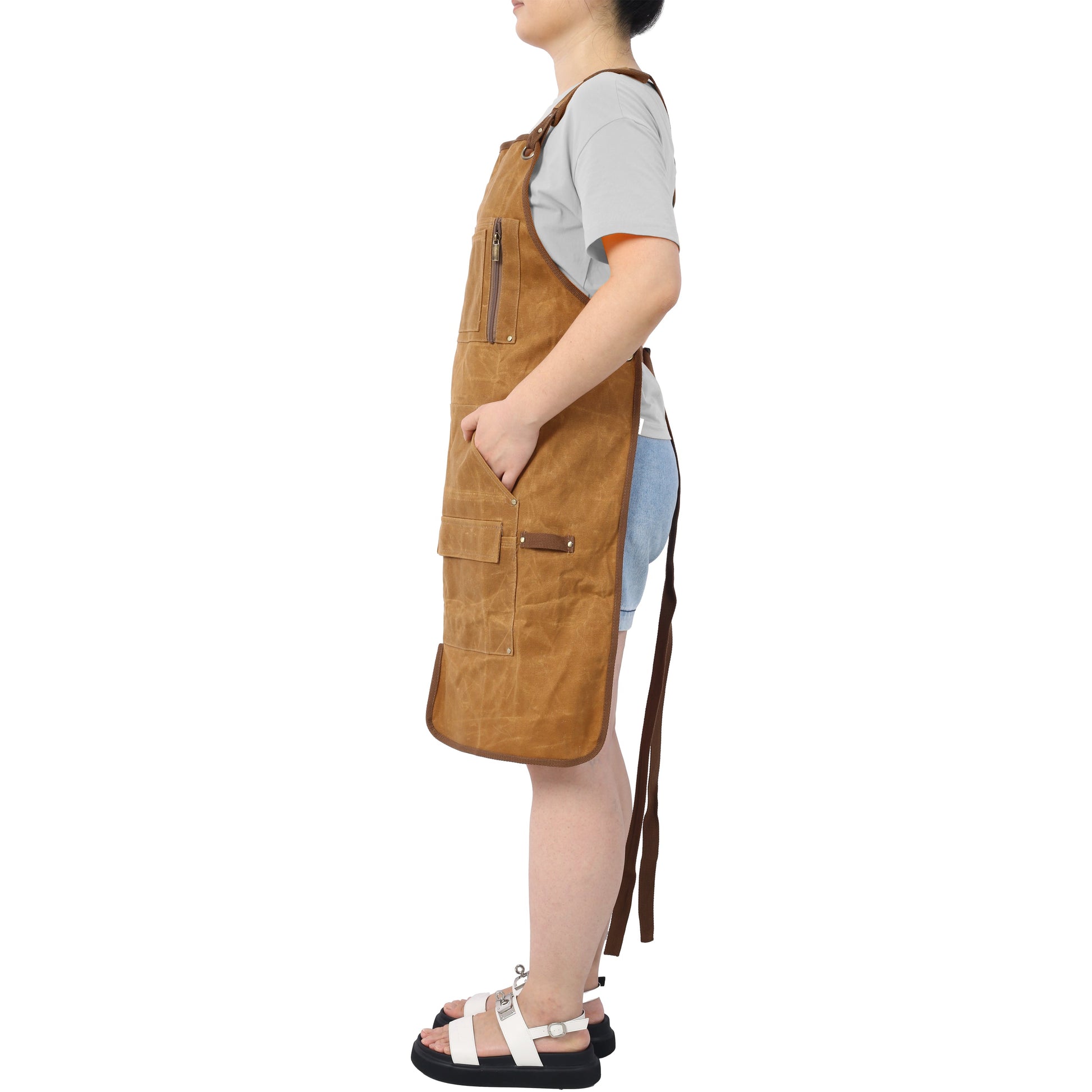 Long heavy-duty waxed canvas tool apron, carpenter apron, carpenter apron, carpenter waterproof 18 ounces - Korvel