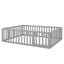 Queen Size Wood Floor Bed Frame with Fence and Door Gray(OLD SKU:WF289663AAE) - Korvel