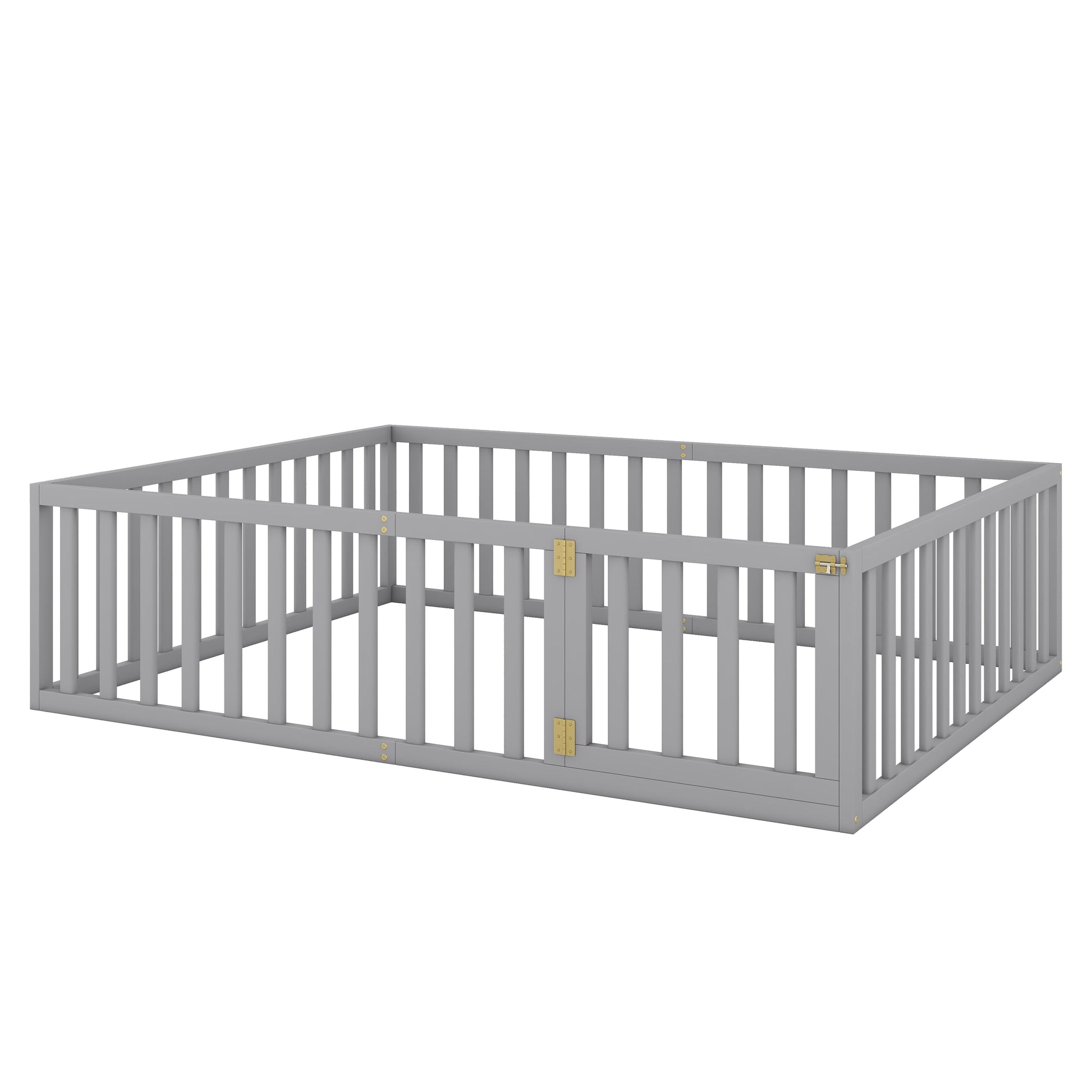 Queen Size Wood Floor Bed Frame with Fence and Door Gray(OLD SKU:WF289663AAE) - Korvel