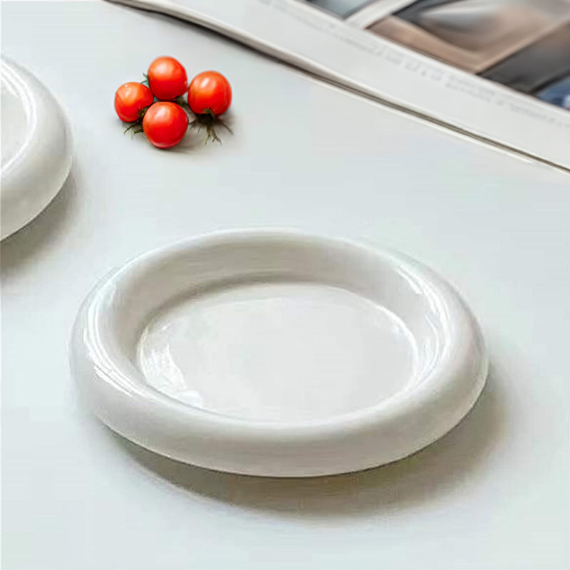 Ins - style Round Ceramic Food Plates. Thick - edged, creative Nordic tableware. Ideal for dessert, steak, pasta. - Korvel
