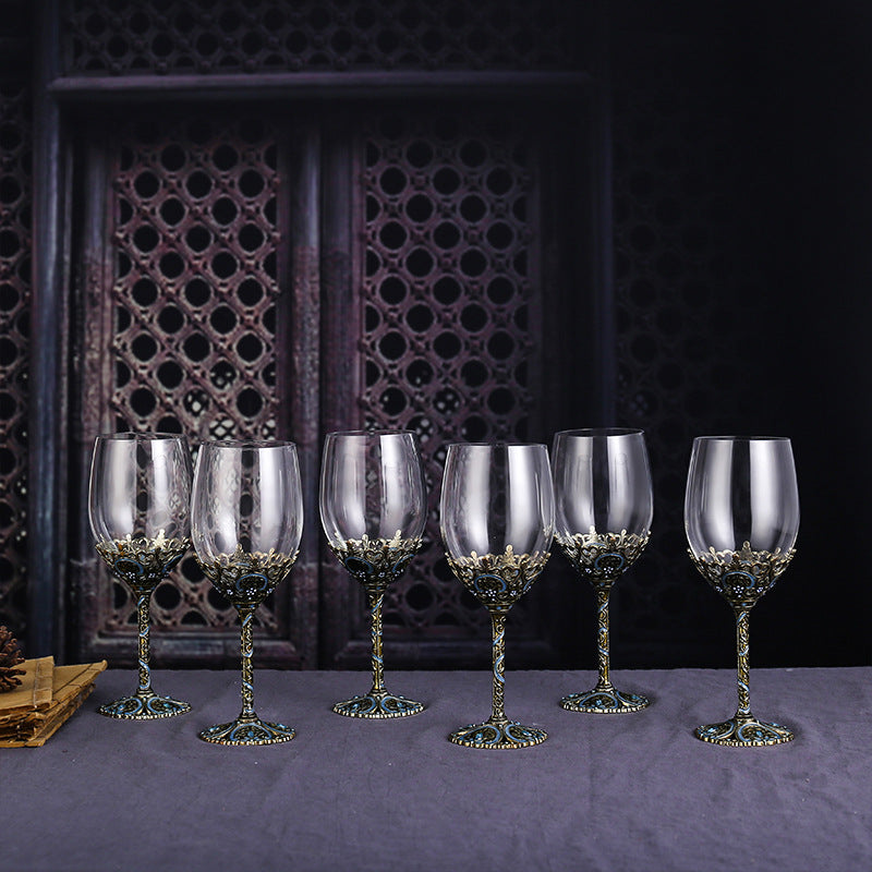 Enamel lead-free red wine cup crystal glass high footed cup decanter set - Korvel