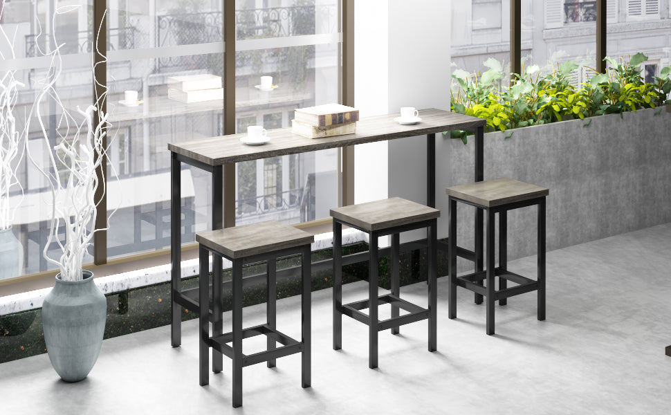 TOPMAX Counter Height Extra Long Dining Table Set with 3 Stools Pub Kitchen Set Side Table with Footrest  Gray - Korvel