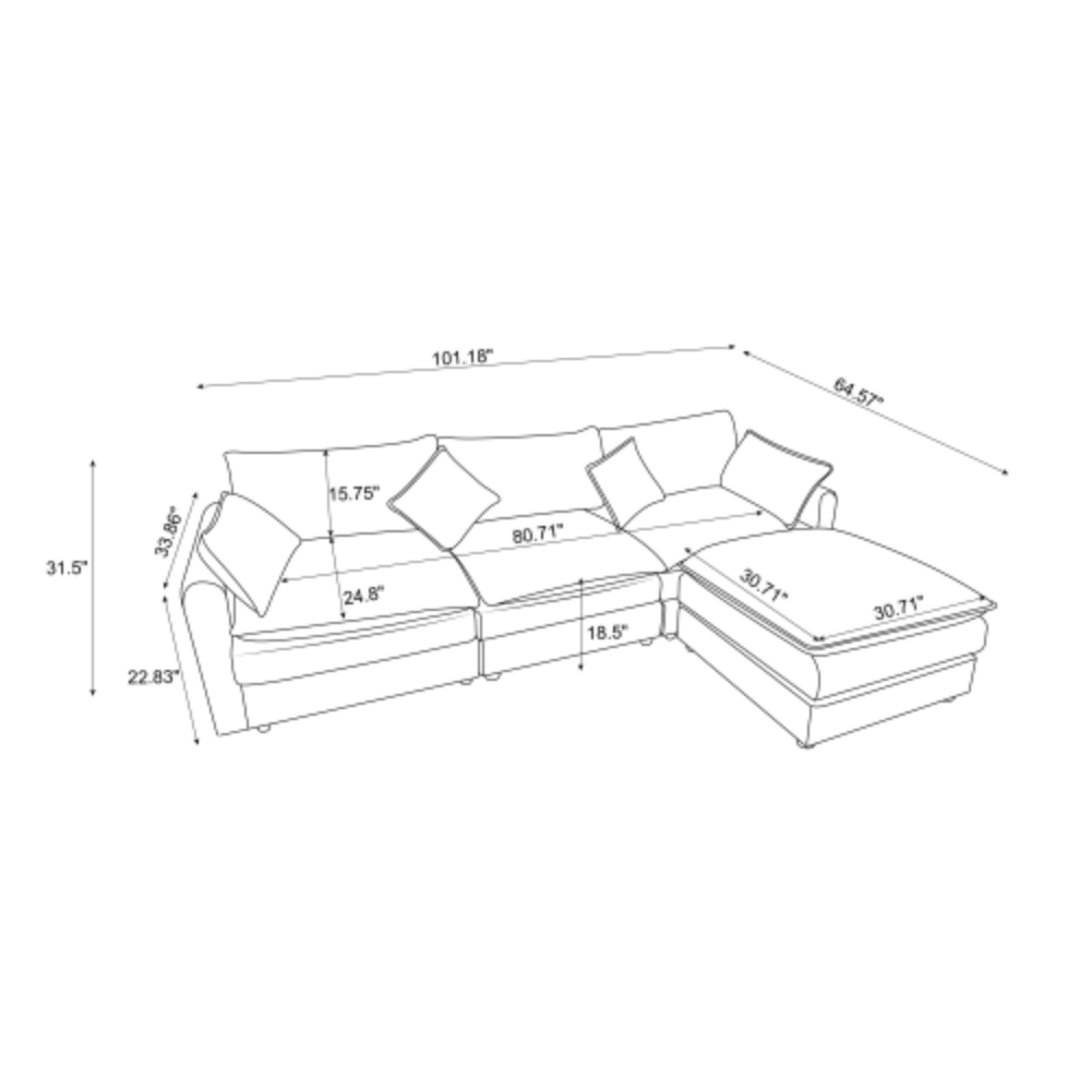 Modular Sectional Sofa, 3-Seater Sofa with Ottoman, Modern L-Shaped Sofa for Living Room Bedroom Apartment - Korvel