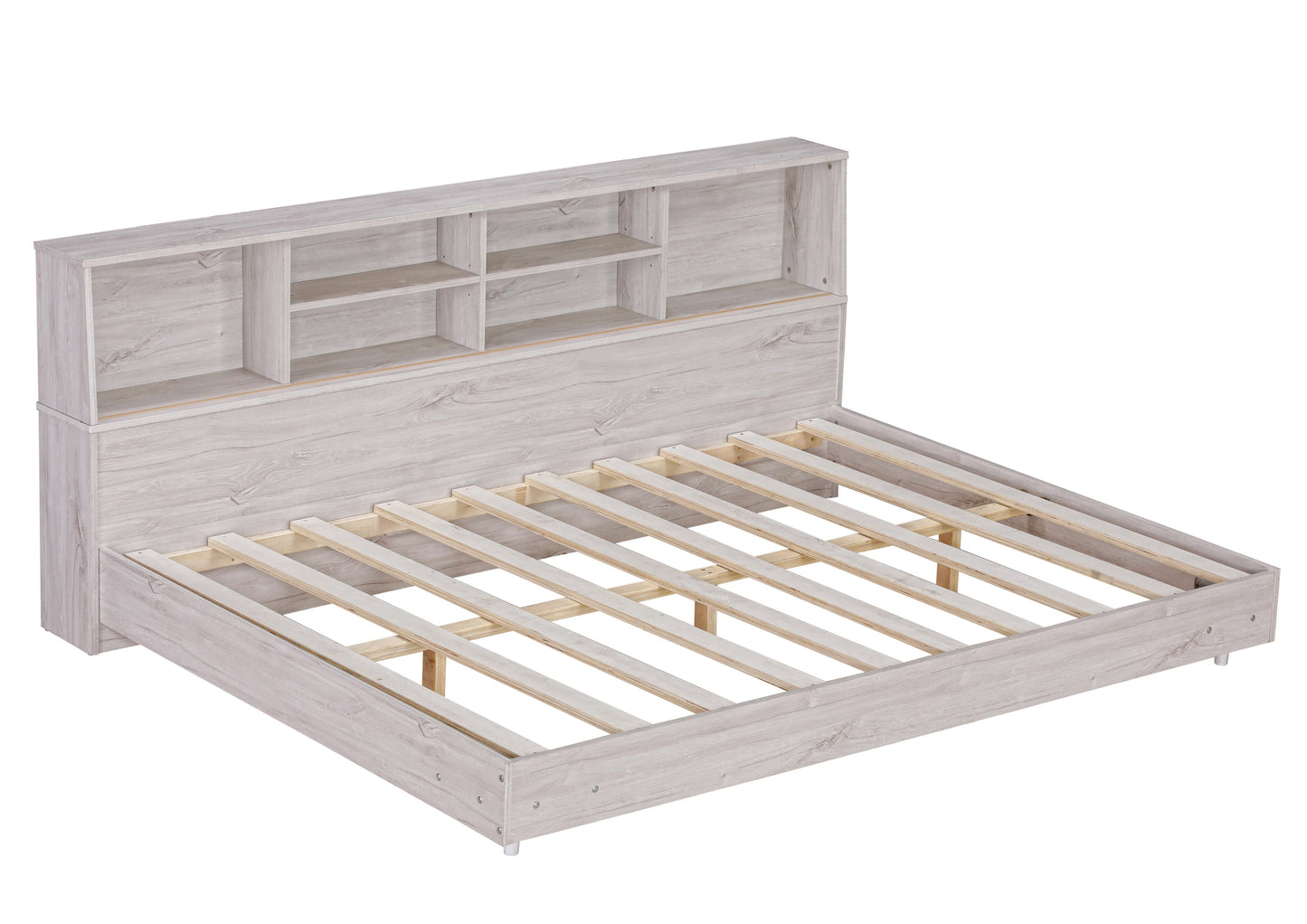 Full Size Daybed Frame with Storage Bookcases - White Oak