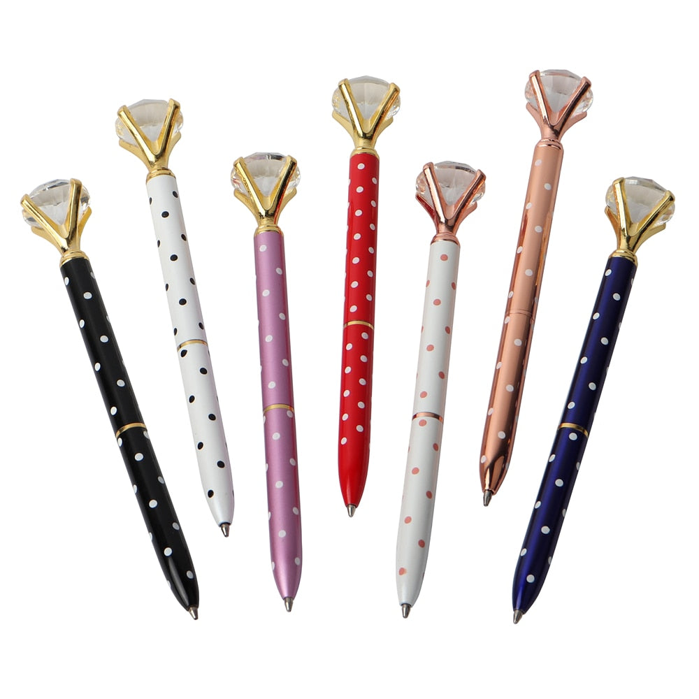 21Color Kawaii Ballpoint Pen Big Gem Metal Ball Pen With Large Diamond Blue And Black Magical Pen Fashion School Office Supplies - Korvel