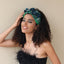 Solid color fabric flower oversized wide edged crystal headband - Korvel