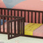Twin Size Wood Floor Bed Frame with Fence and Door Walnut(OLD SKU :WF289661AAL) - Korvel