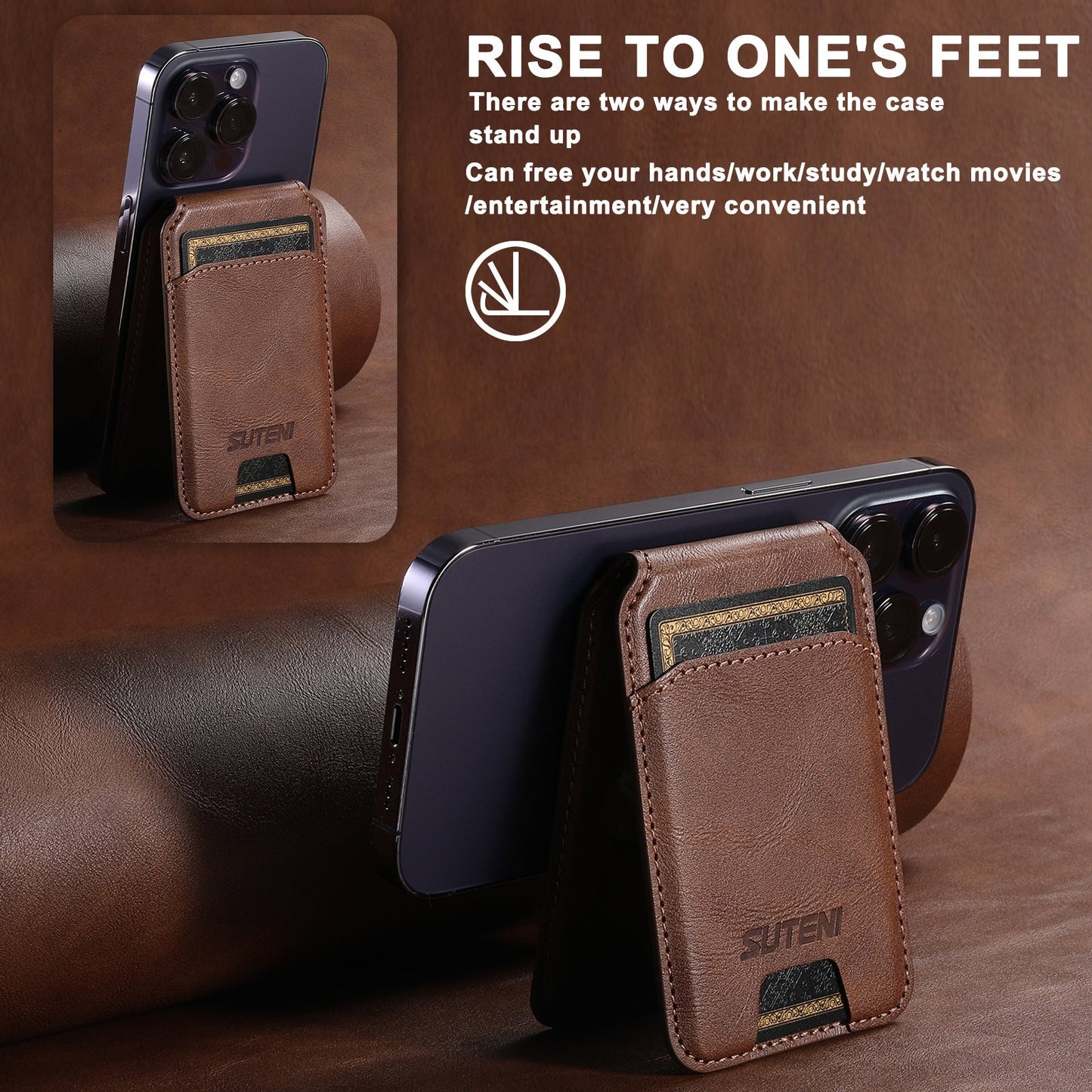 Premium PU Leather Magnetic Card Holder for Mobile Phones