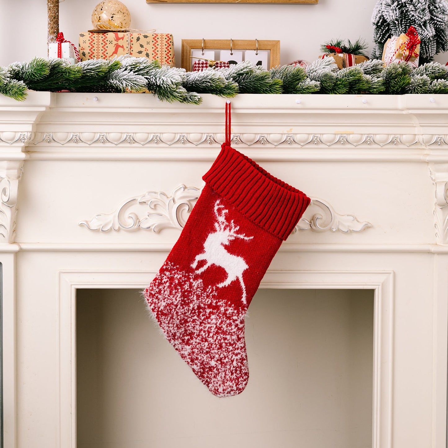 Christmas decoration products, knitted velvet, Christmas socks, snowflake red gift socks, gift bags - Korvel