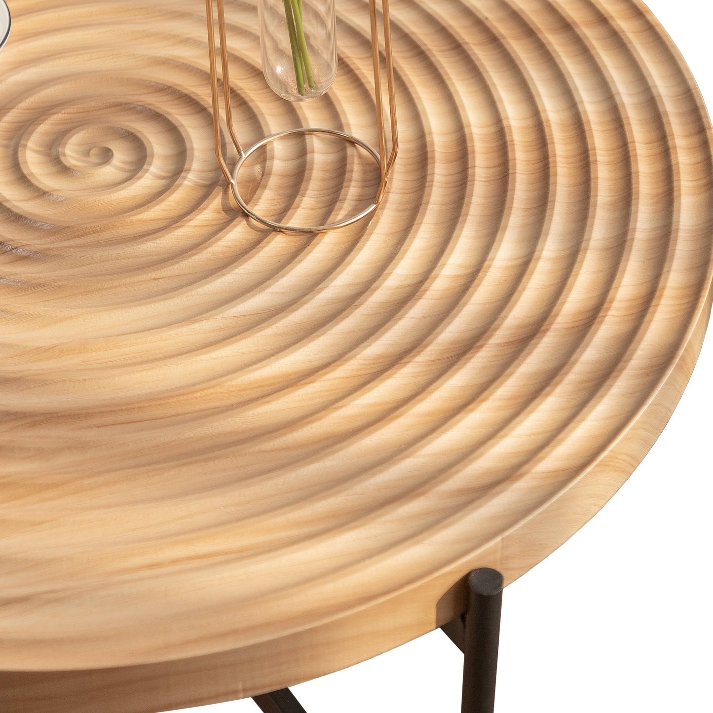 33"Modern Thread Design Round Coffee Table MDF Table Top with Cross Legs Metal Base - Korvel