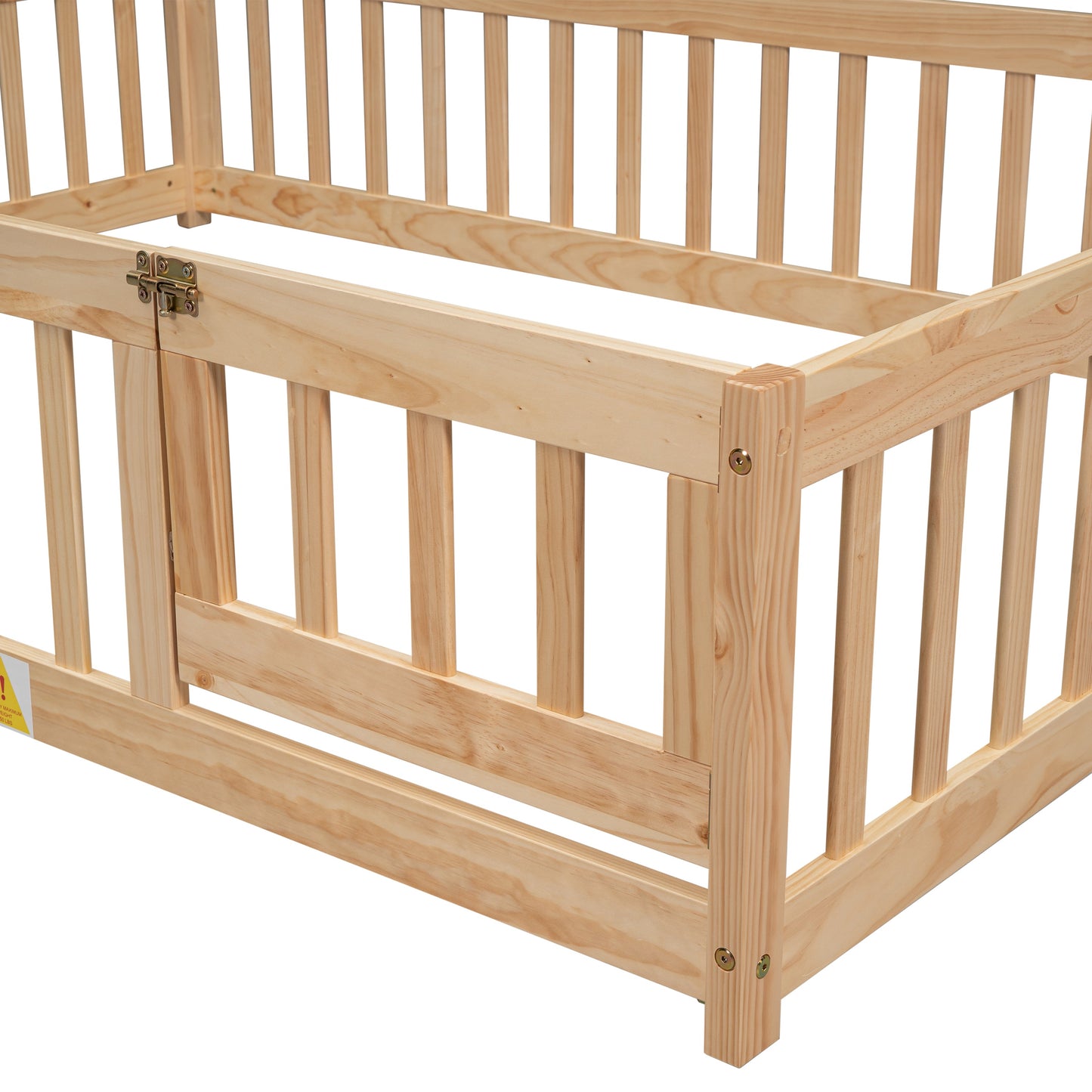 Full House-Shaped Headboard Floor Bed with Fence - Natural