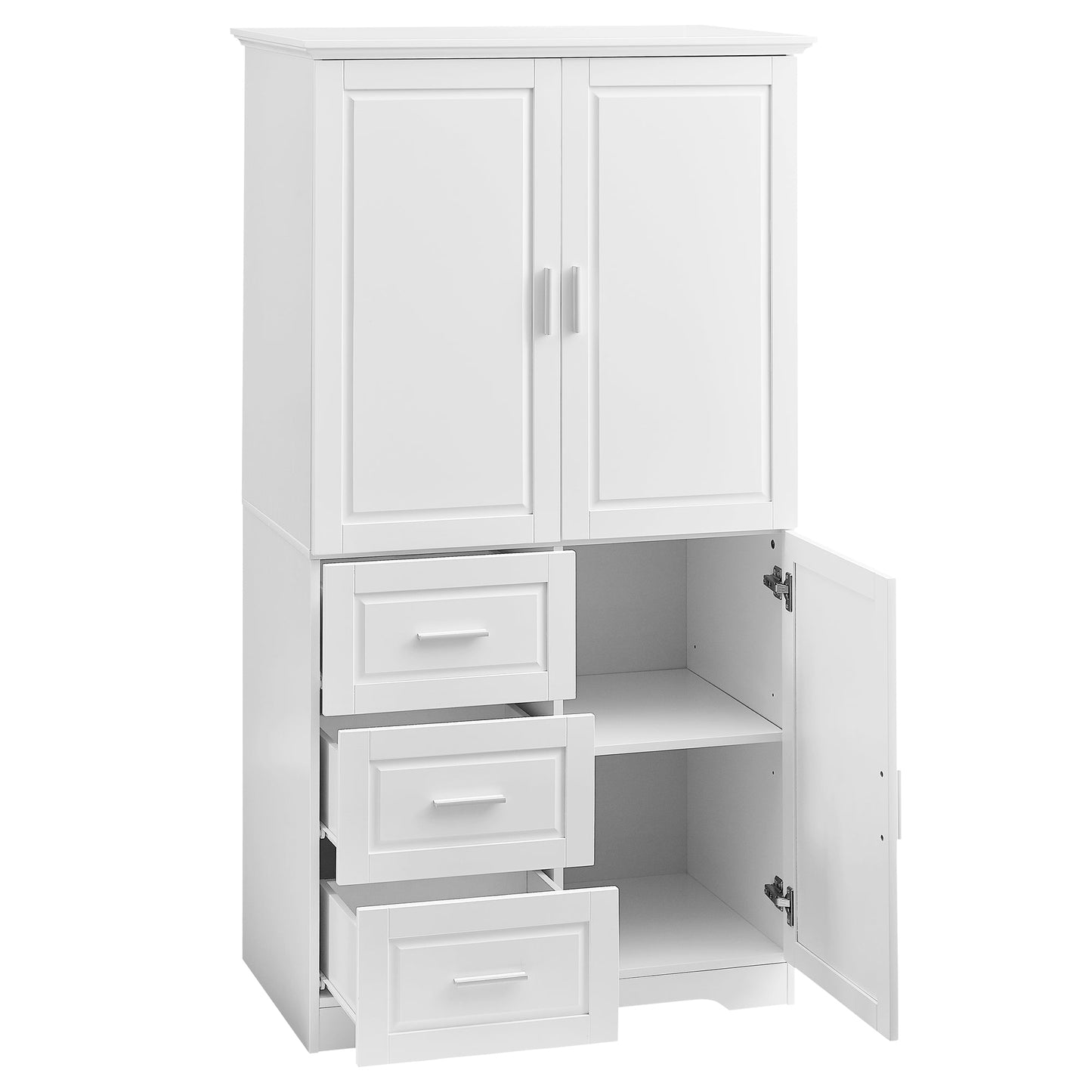 Tall and Wide Storage Cabinet with Doors for Bathroom/Office, Three Drawers, White - Korvel