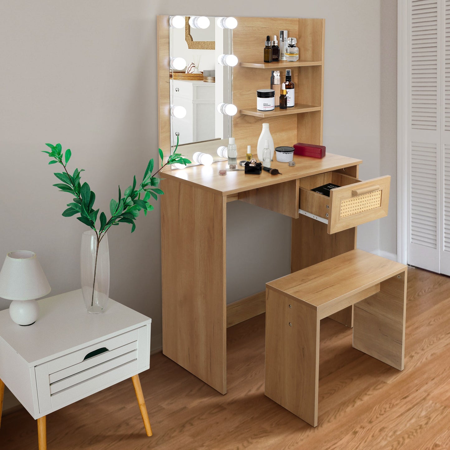 Elegant Bedroom Vanity Set with LED Mirror and Storage
