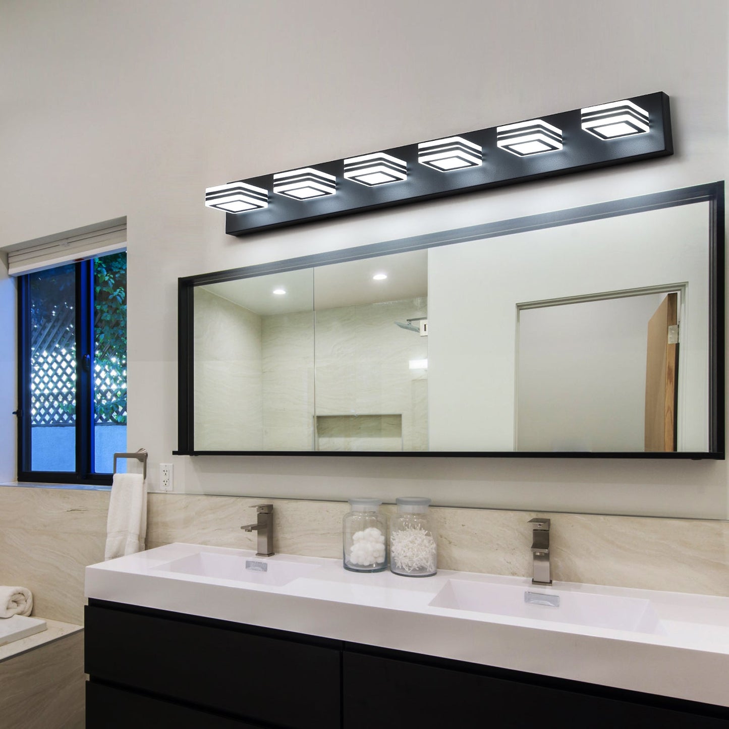 Luces de tocador modernas LED negras - Apliques de baño de 6 luces