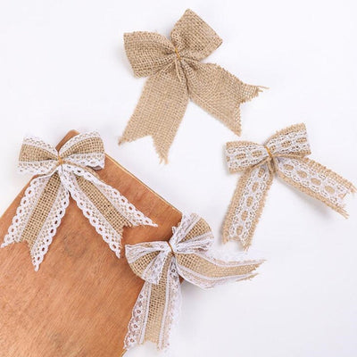Vintage Jute Burlap Lace Bow for Gift Wrapping