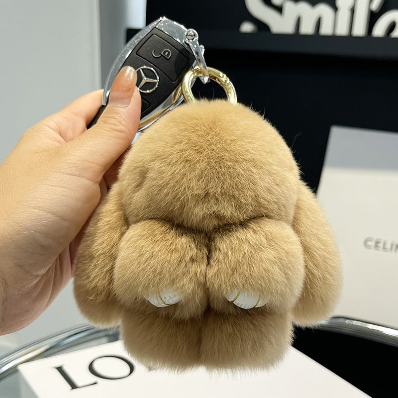 Cute Rex Rabbit Fur Doll Bunny Car Keychain Pendant Mini Bag Plush Dead Ornament Rabbit - Korvel