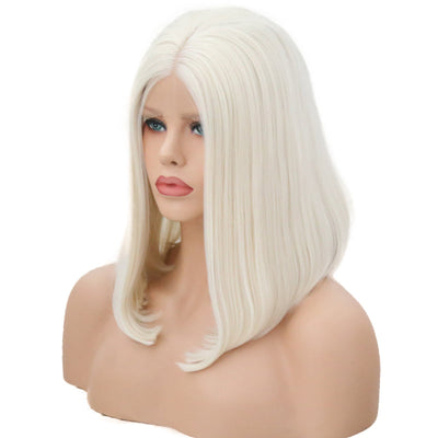 New Ladies 60# Front Lace Bobo Short Curly Lanting Pure White Hair Tail Slightly Curly Wig Headgear - Korvel