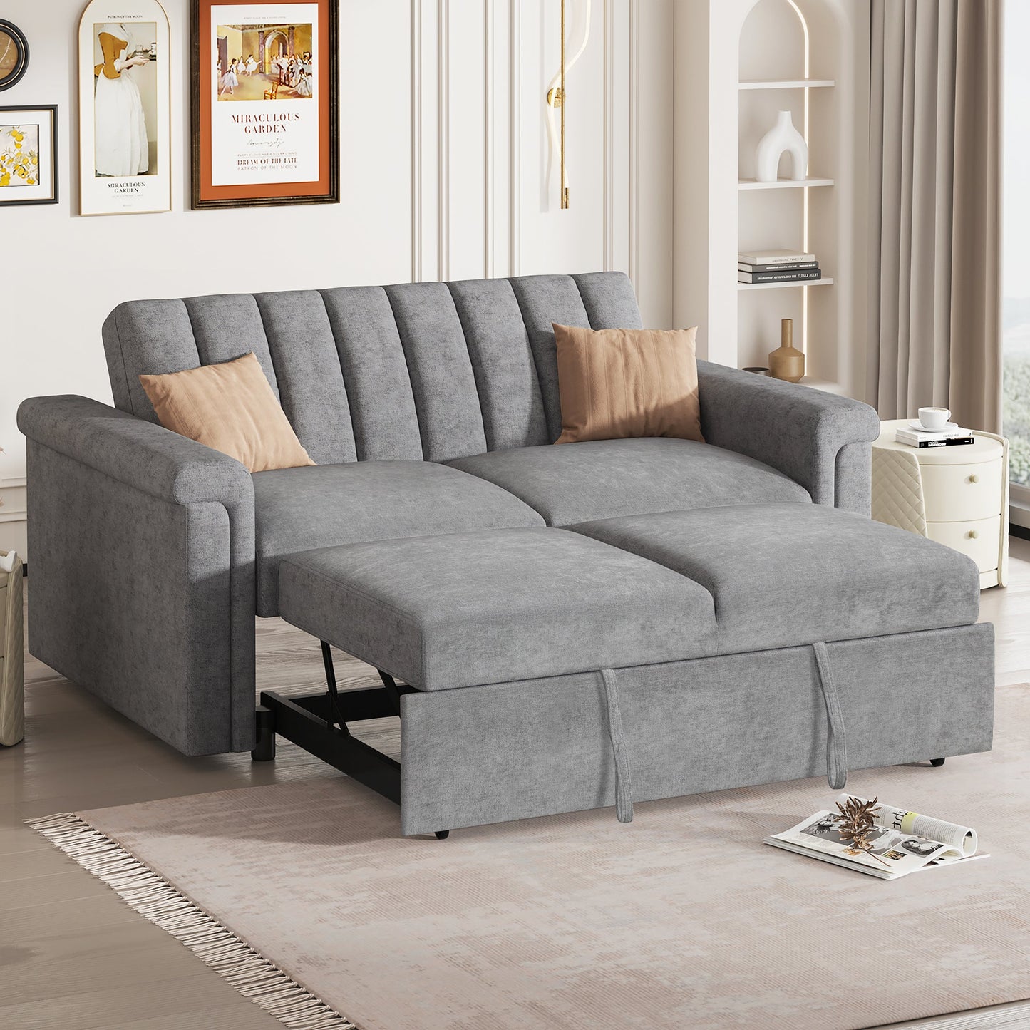 U_STYLE Convertible Soft Cushion Sofa Pull Bed ,for Two People to Sit On - Korvel
