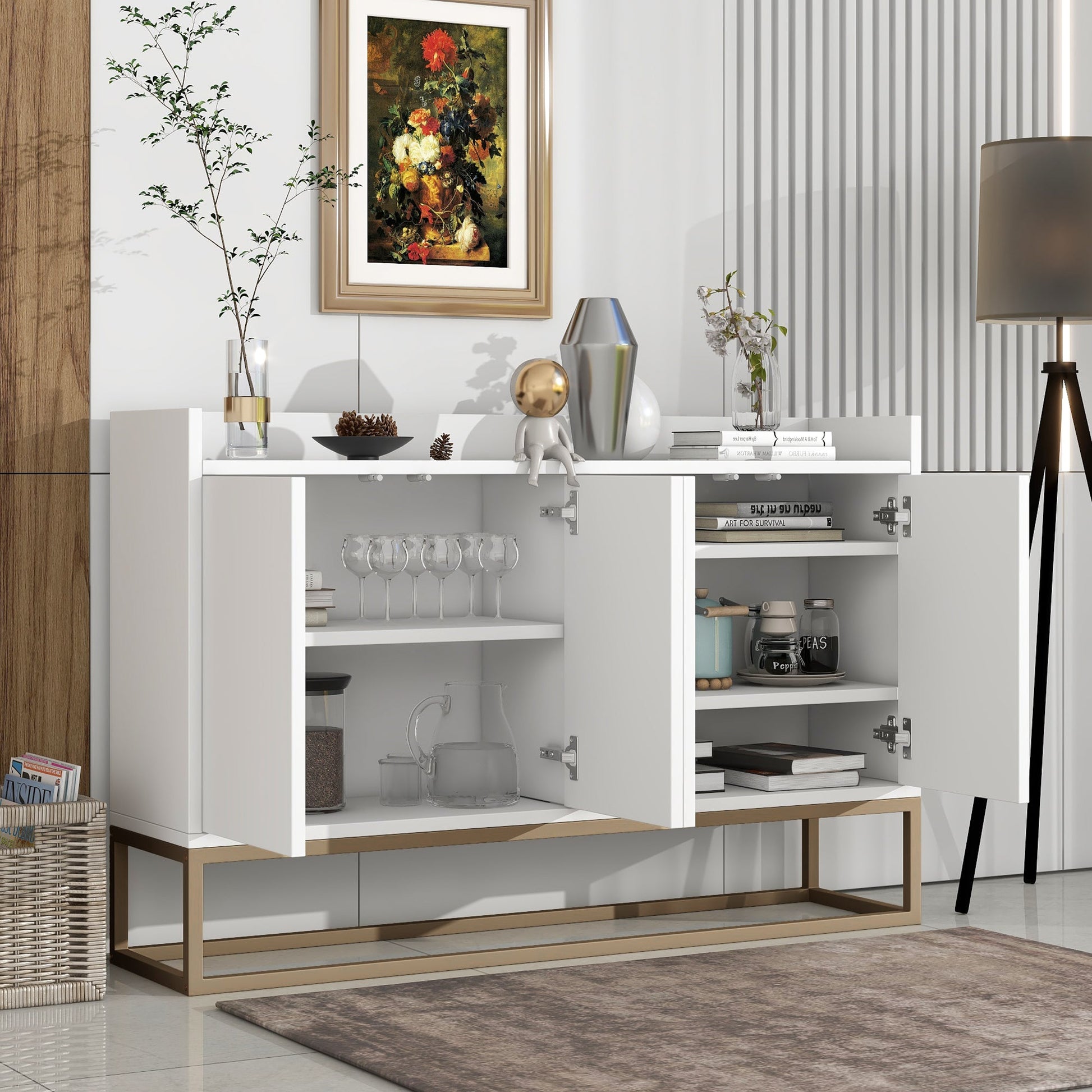 TREXM Modern Sideboard Elegant Buffet Cabinet with Large Storage Space for Dining Room, Entryway (White) - Korvel