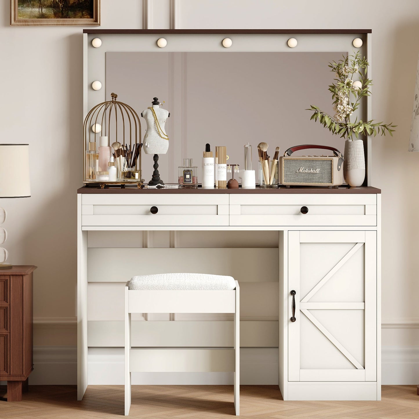 Elegant Makeup Vanity Desk in White