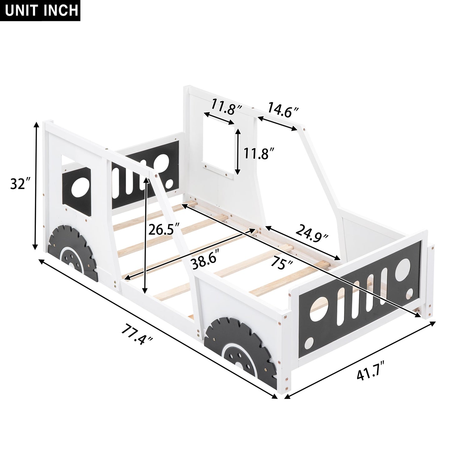 Twin Size Classic Car-Shaped Platform Bed with Wheels - White