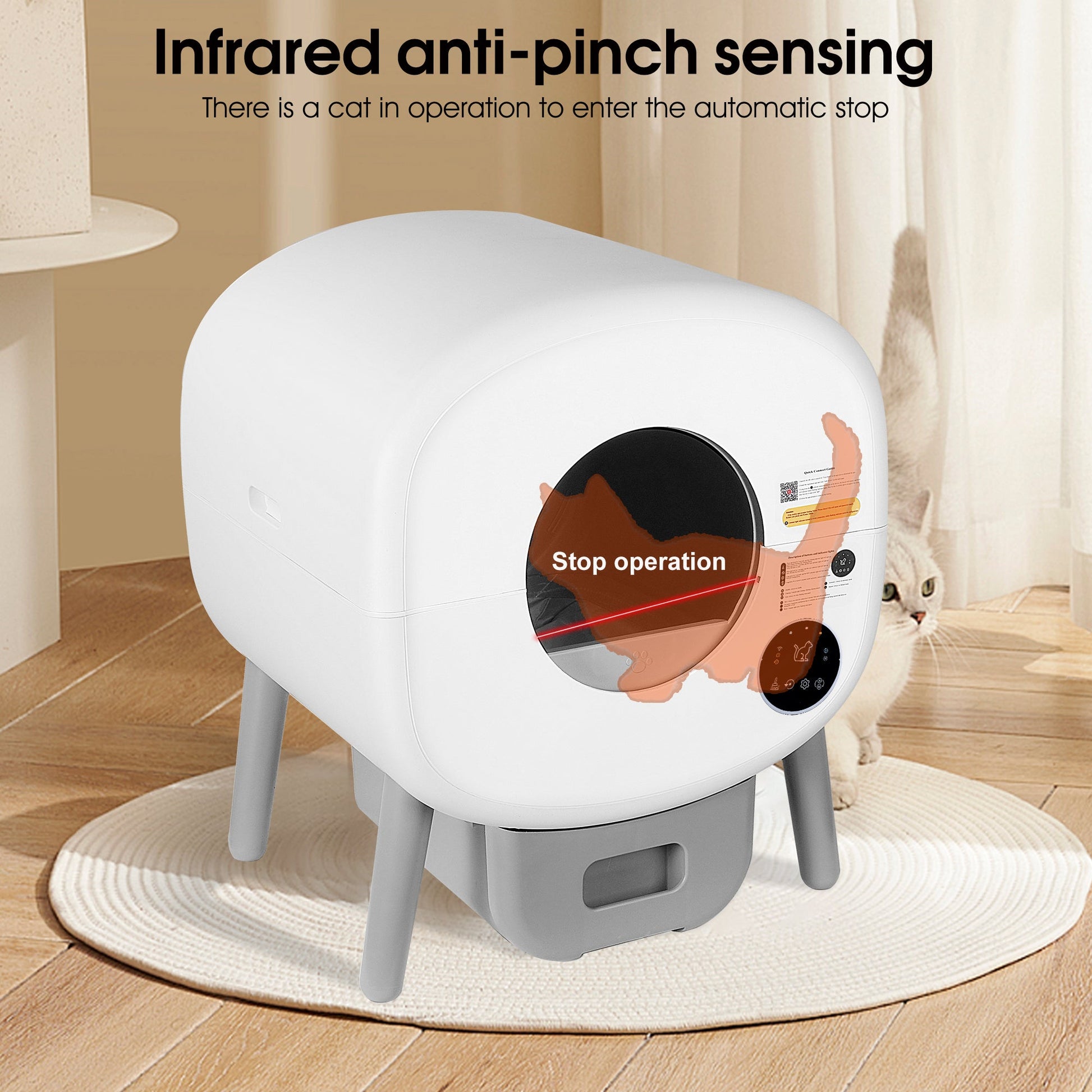 Automatic Smart Cat Litter Box, Large Capacity Self-Cleaning Litter Box with Infrared/Gravity/Ambient Light Function(Model B) - Korvel