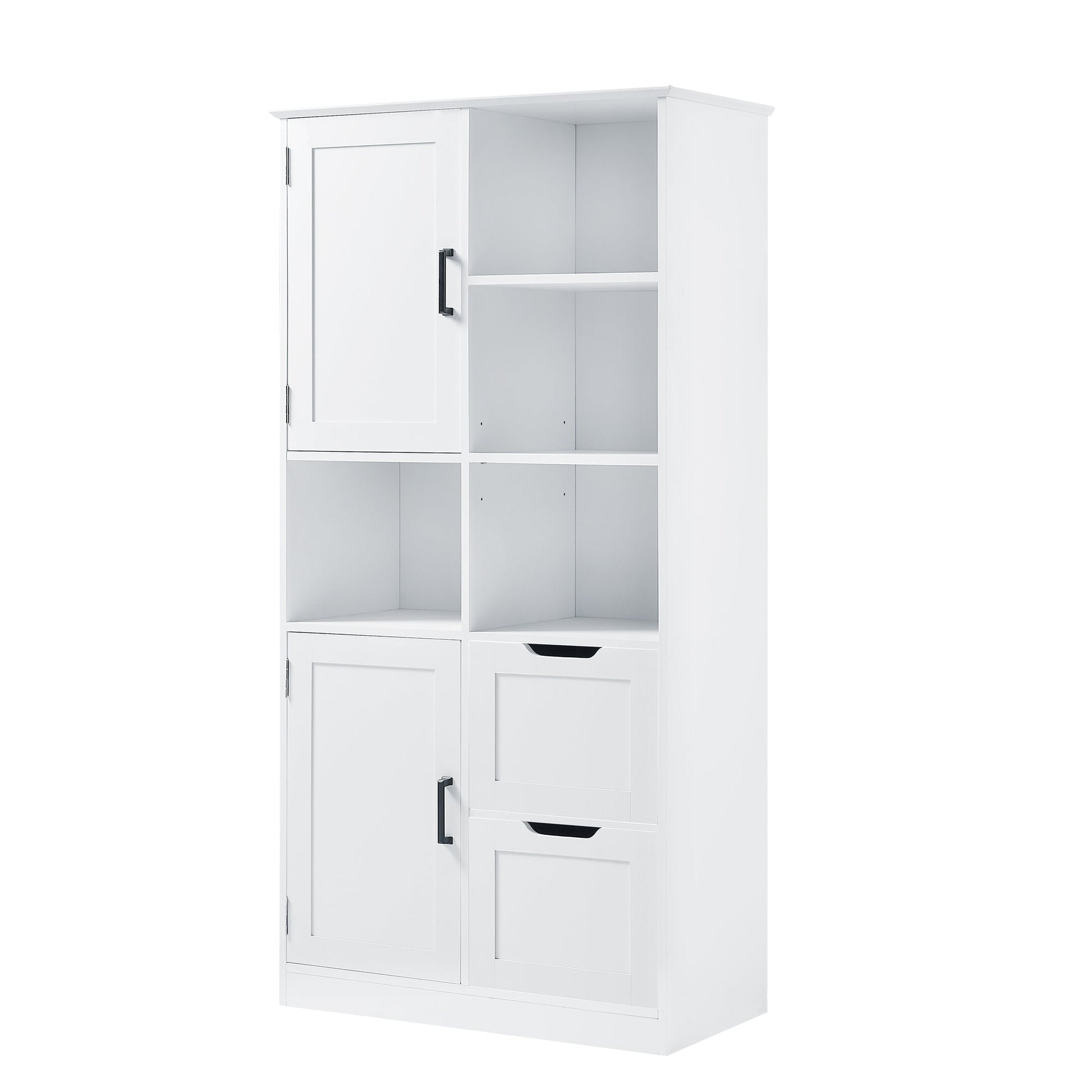 Bathroom storage cabinet with doors and drawers, multiple storage spaces, independent, open adjustable shelves, white - Korvel