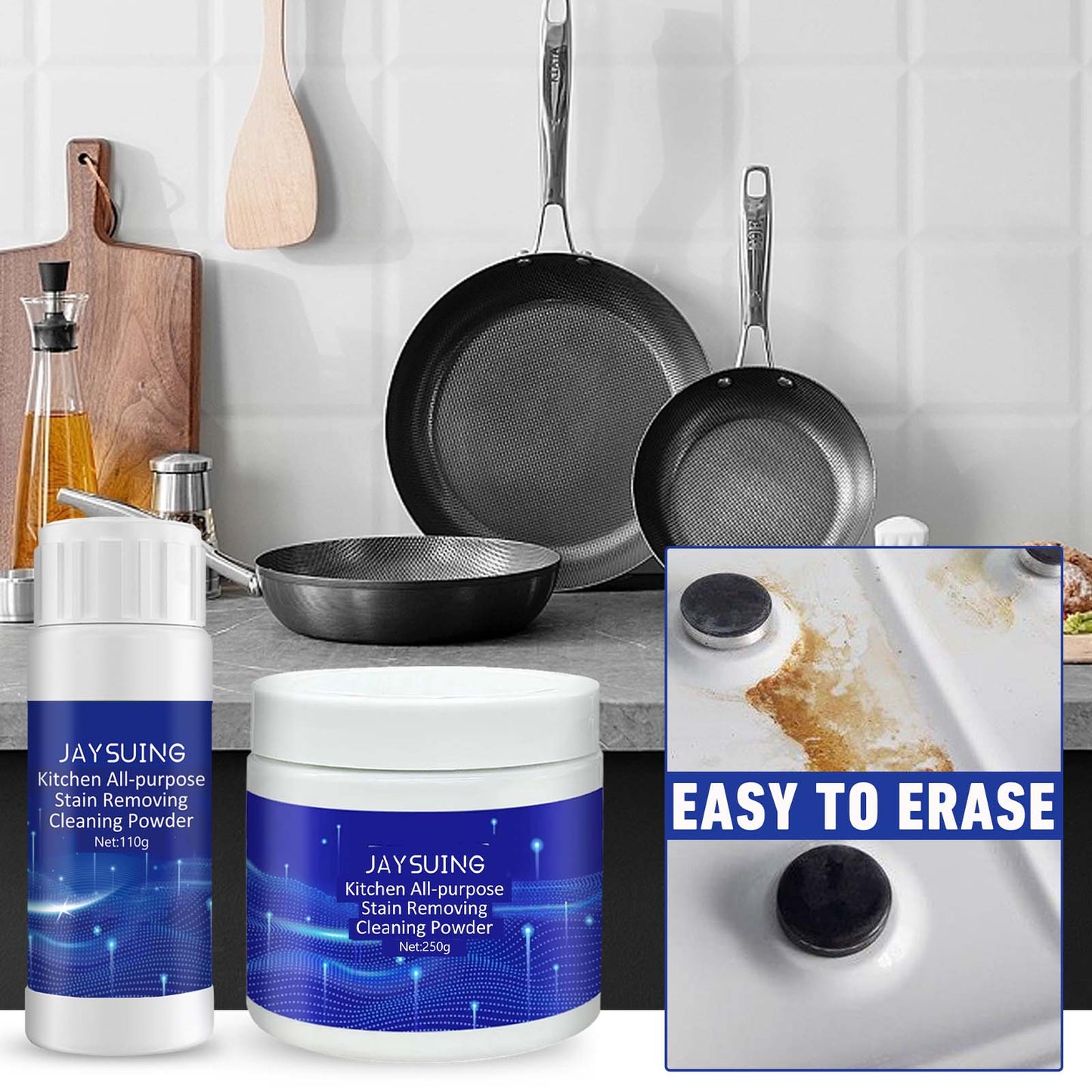 Kitchen All-Purpose Stain Removing Cleaning Powder, Kitchen Stove Oil Cleaning Utensils Rust Removal Stains Dirt Cleaning Agent - Korvel