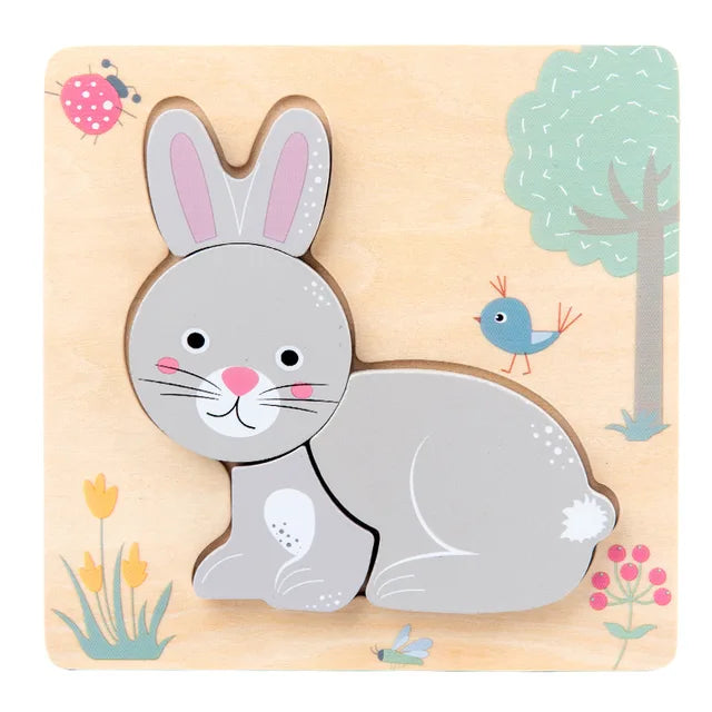 Puzzle en bois en relief d'animaux en cartoon