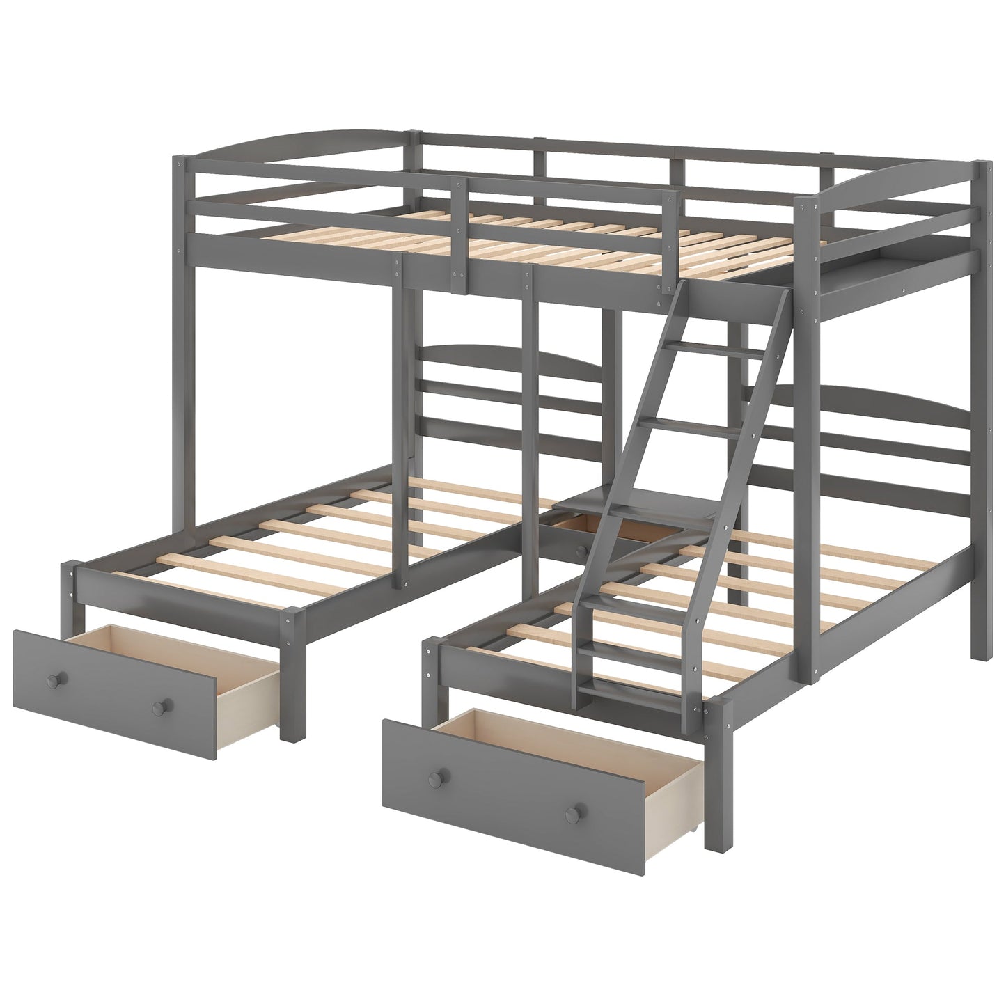 Gray Full over Twin Bunk Bed with Drawers