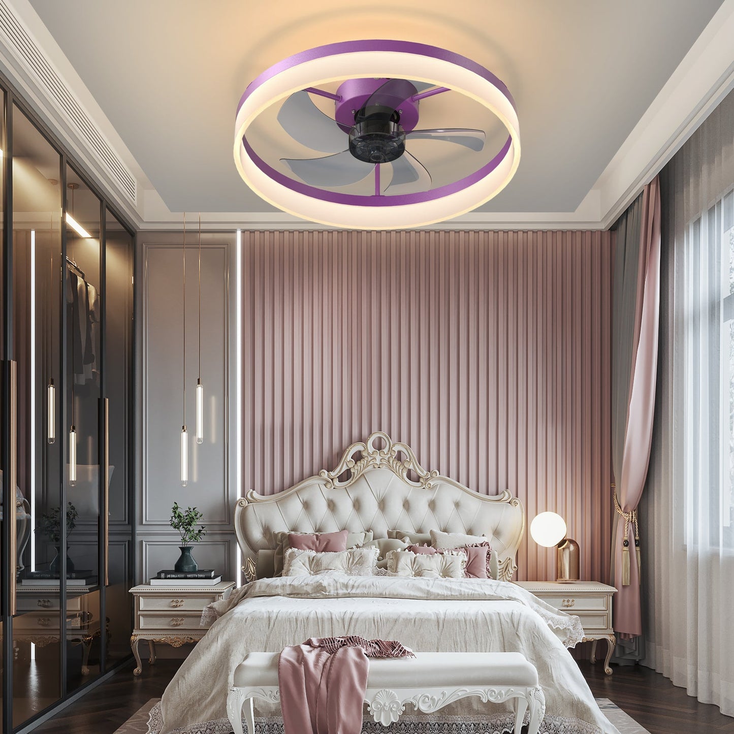 Dimmable LED Ceiling Fan with Modern Design in Purple