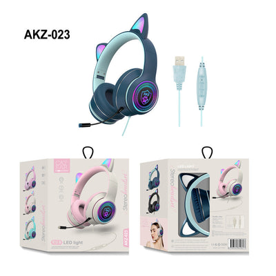AKZ-023 New RGB Luminous Cat Ear Wired Headset USB With Sound Card Game Headset Learning Headset - Korvel