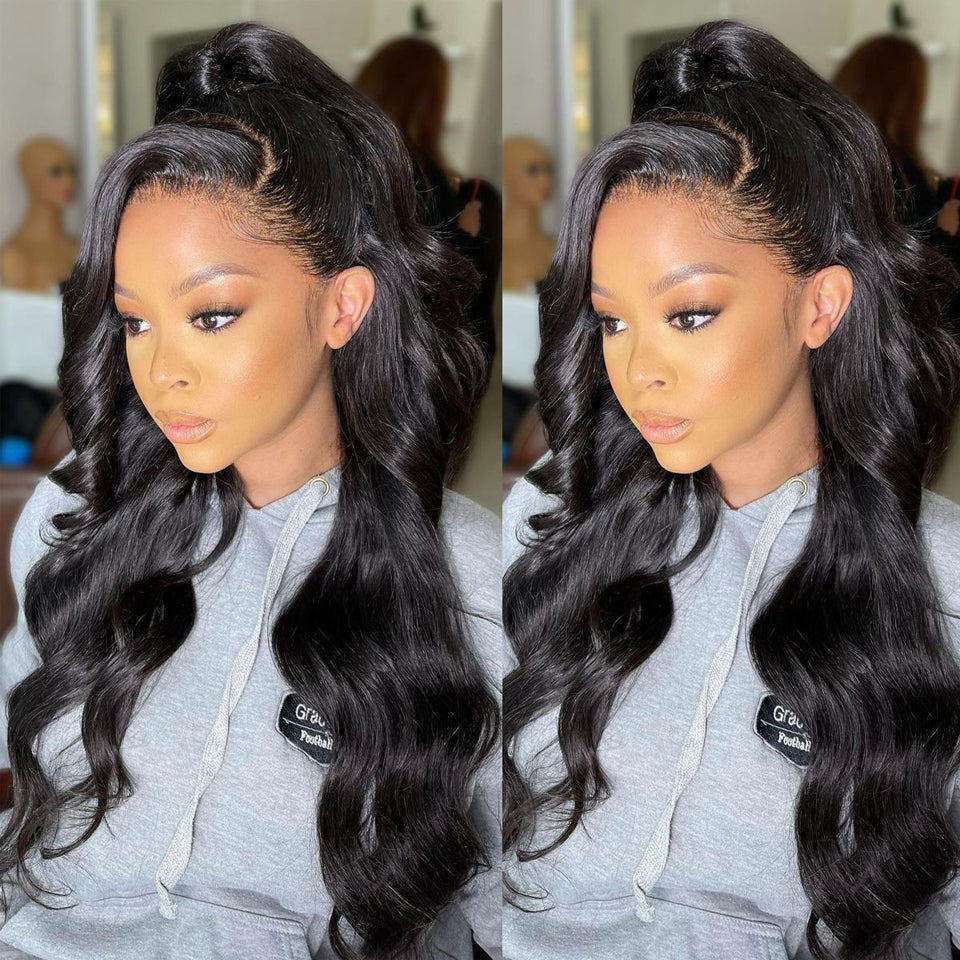 Long Body Wave Black Wig Synthetic Wigs for Black Women Middle Part Brown Cosplay Hairs - Korvel