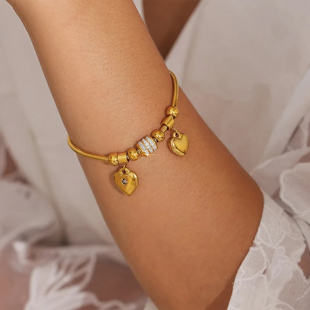 18K Gold-Plated Rhinestone Heart Charm Anklet