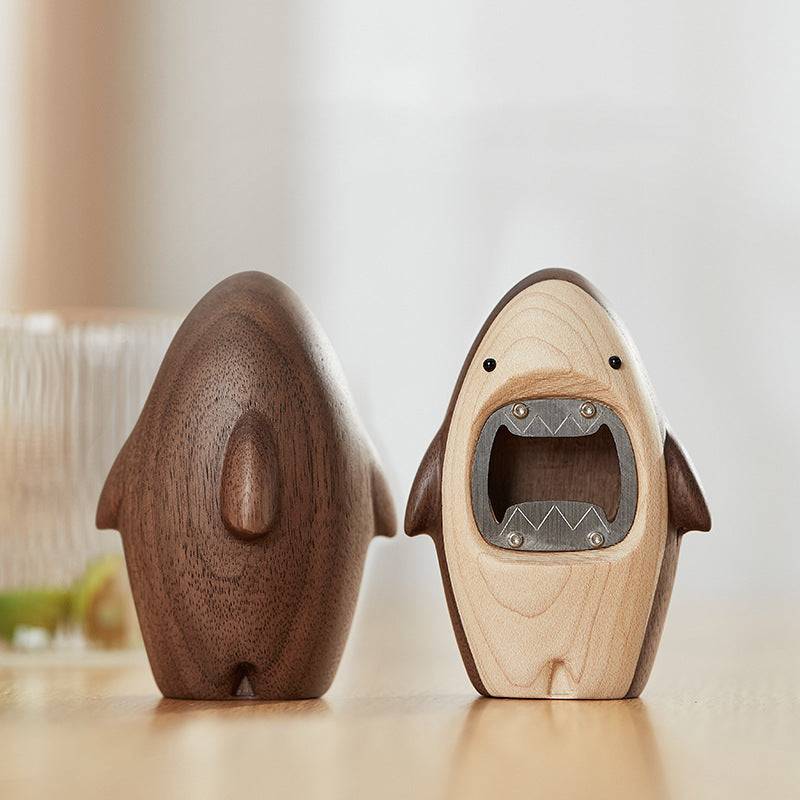 Solid wood shark beer bottle opener creative personality cute screwdriver desktop decoration home cartoon bottle opener decoration - Korvel