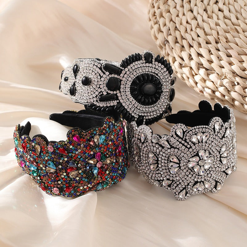 Full Sky Star Glass Diamond Wide Edge Vintage Hair Hoop - Korvel