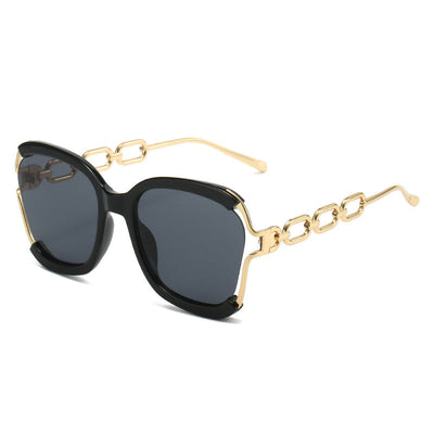 Chains Sunglasses European and American Street Photography Fashion Trend Metal Hollow Brushed Glasses UV400 - Korvel