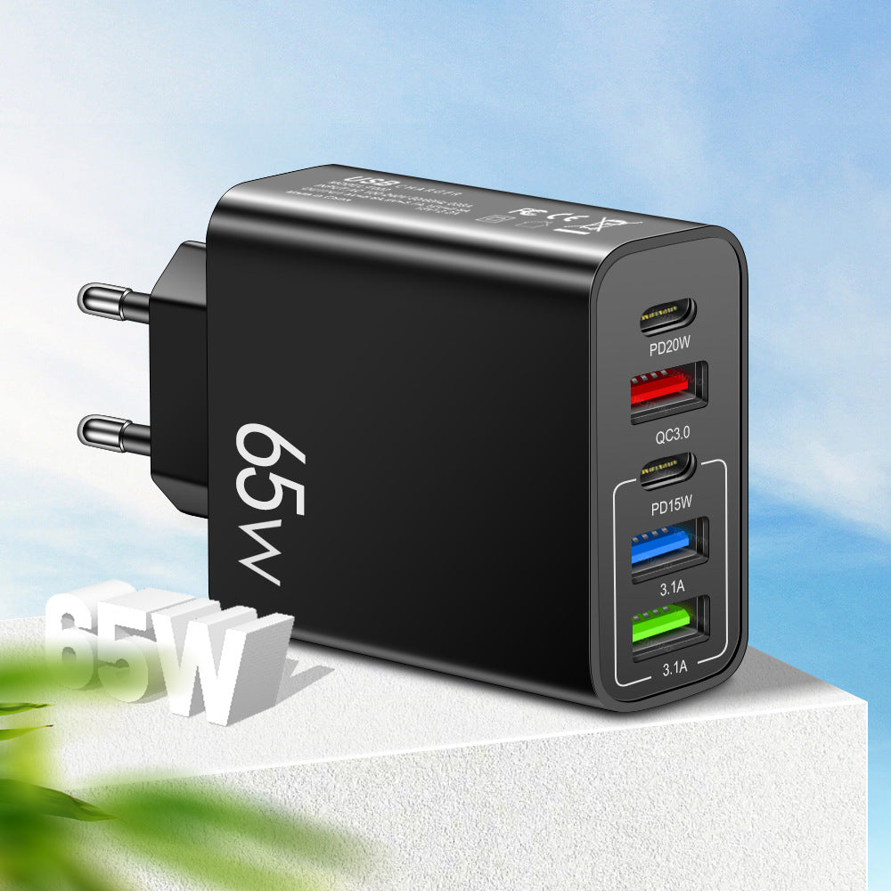 Standard PD65W mobile phone charger 4A type-c PD+3USB multi port European, American, English travel charging head - Korvel