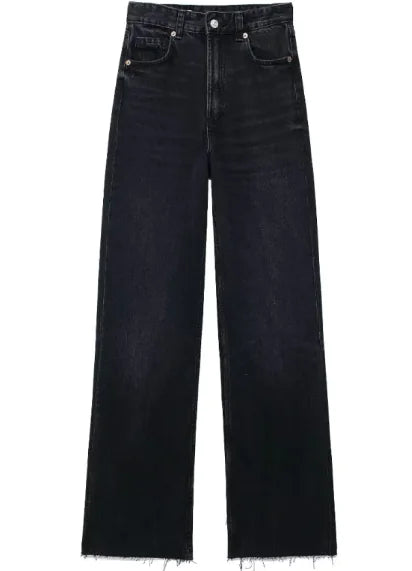 Pantalones de mezclilla de pierna ancha rectos de cintura alta para mujeres