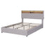 Queen Size Upholstered Platform Bed with Storage Headboard  LED  USB Charging and 2 Drawers  Beige - Korvel