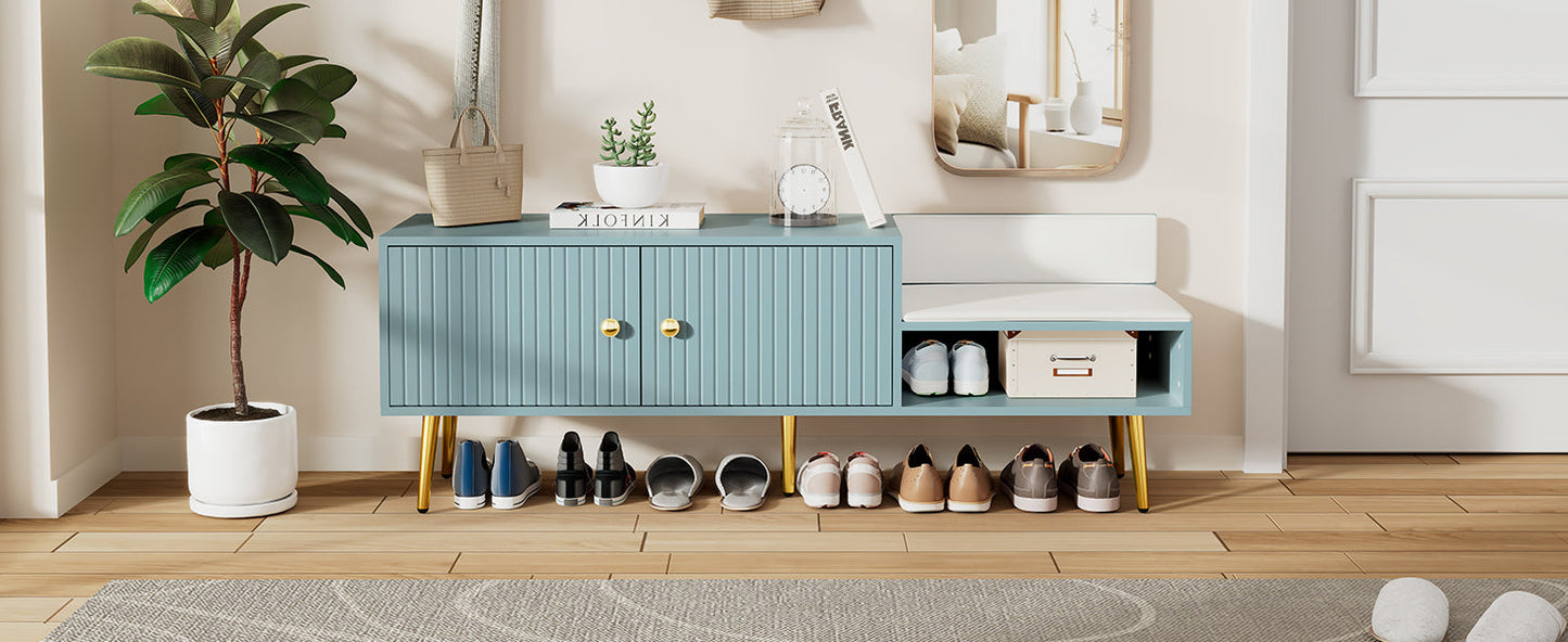 Modern Tiffany Blue Shoe Storage Bench with Cushions