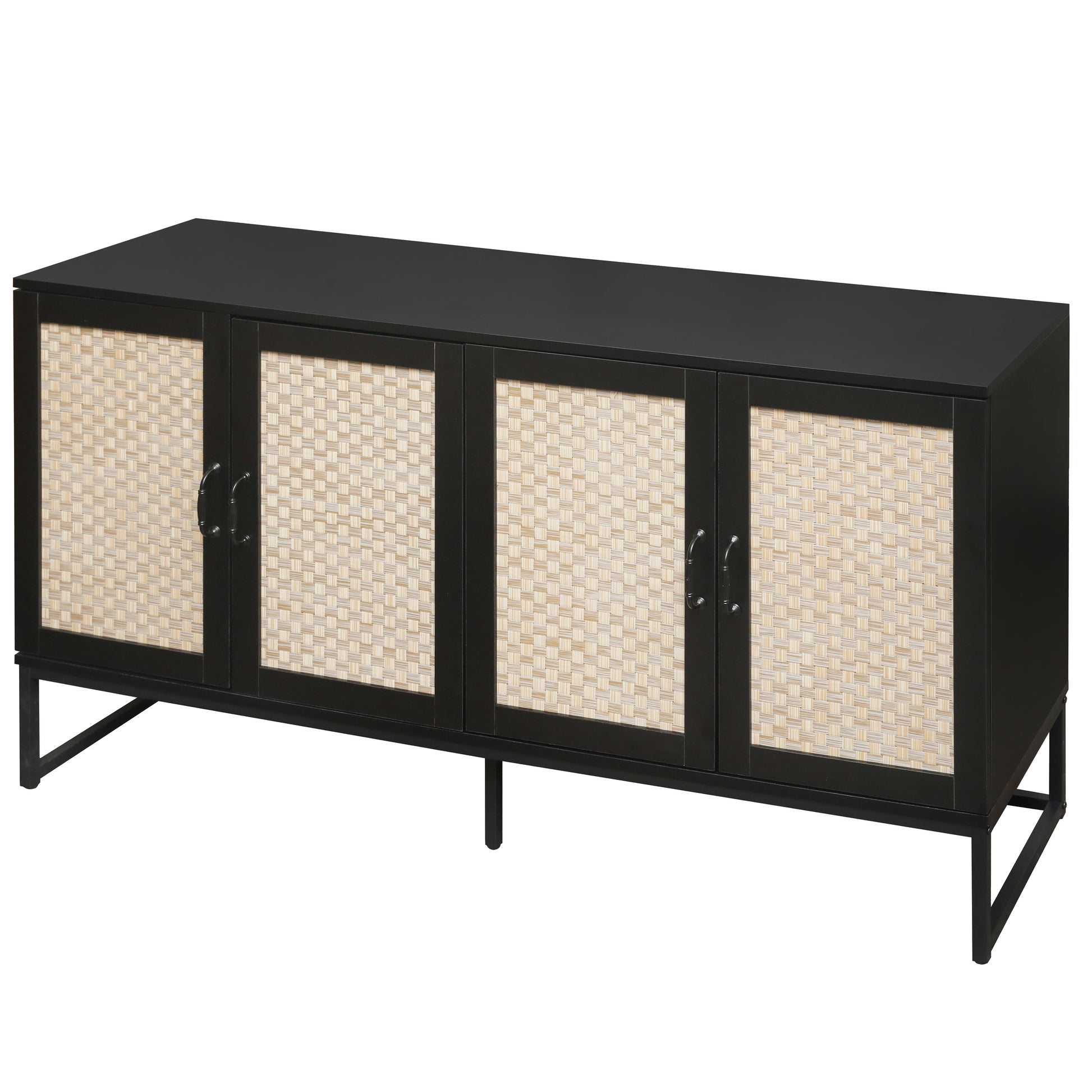 Rattan 4-Door Sideboard , Sideboard Buffet Storage Cabinet,Accent Storage Cabinet , Large Cabinet With 4 Rattan Decorated Doors - Korvel
