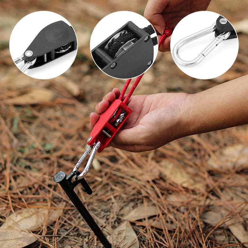 Camping Tent Tie Down Rope Tightener Fastening Pulley Ratchet Hangers Awning Rope Hook Canopy Buckle Rope Tightening Straps Tool - Korvel